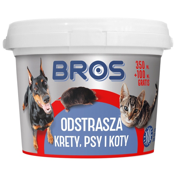 BROS repelent na krtkov, psov a mačky – ochrana záhrady a ihrísk, účinnosť až 2 mesiace