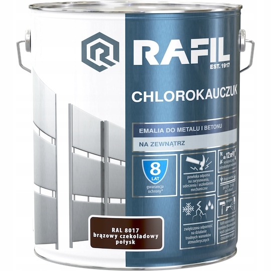Farba - Rafil Chlorokauczuk 10L hnedá emailová farba RAL8017