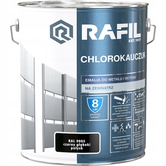 Farba - Rafil Chlorokauczuk 10L čierna smaltovaná farba RAL9005
