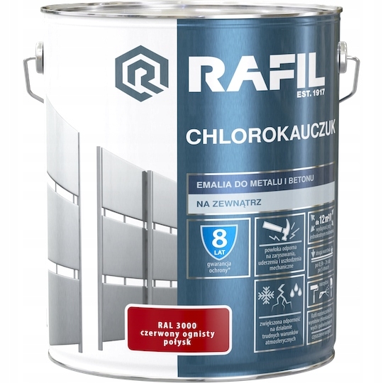 Farba - Rafil Chlorokauczuk 10L červený smalt RAL3000