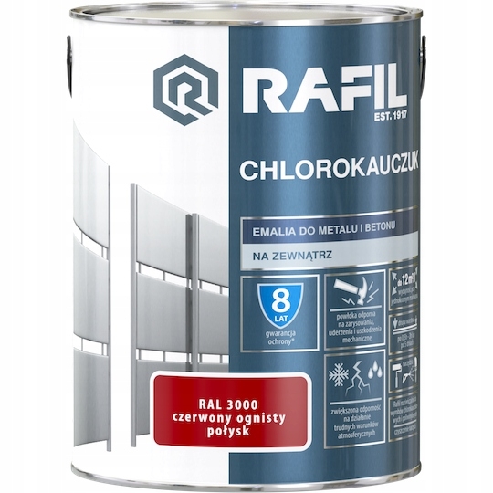 Farba - Rafil Chlorokauczuk 5L červená RAL3000 smalt