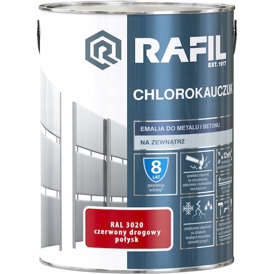 Farba - Rafil Chlorokauczuk 5L červená RAL3020 Smalt