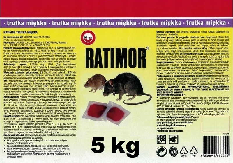 JEDOVATÝ RATIMOR PASTA silné myši potkany 5 kg NOVINKA